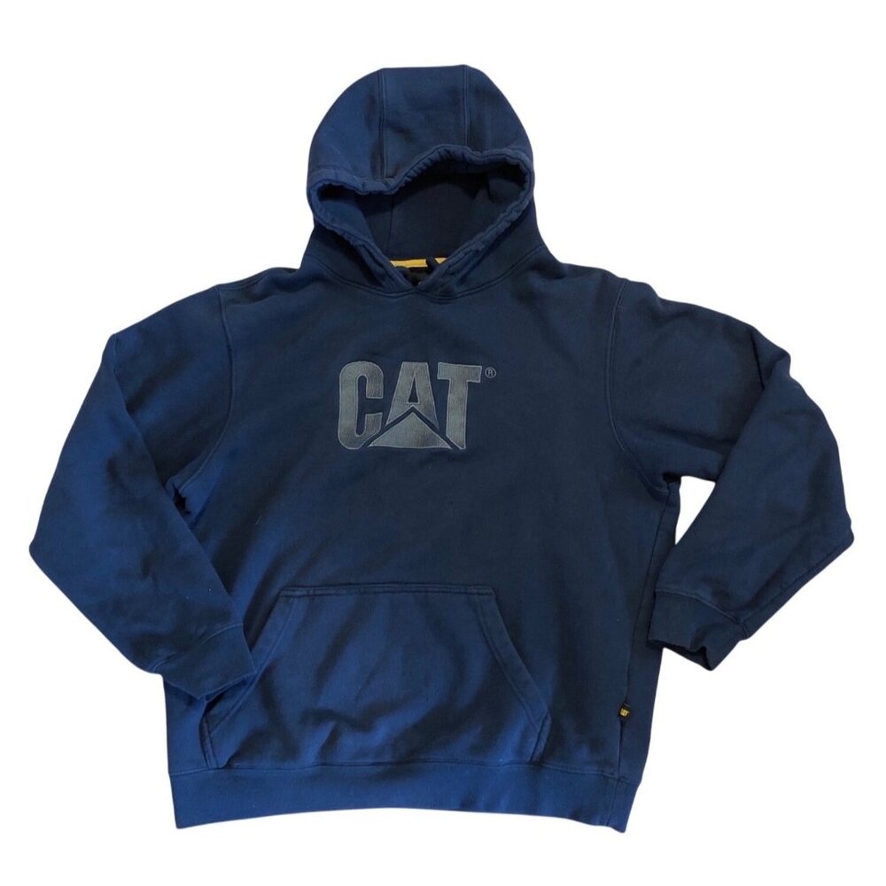 CAT Caterpillar Hoodie Navy Cotton Blue w/ Gray Logo Sweatshirt Workwear
